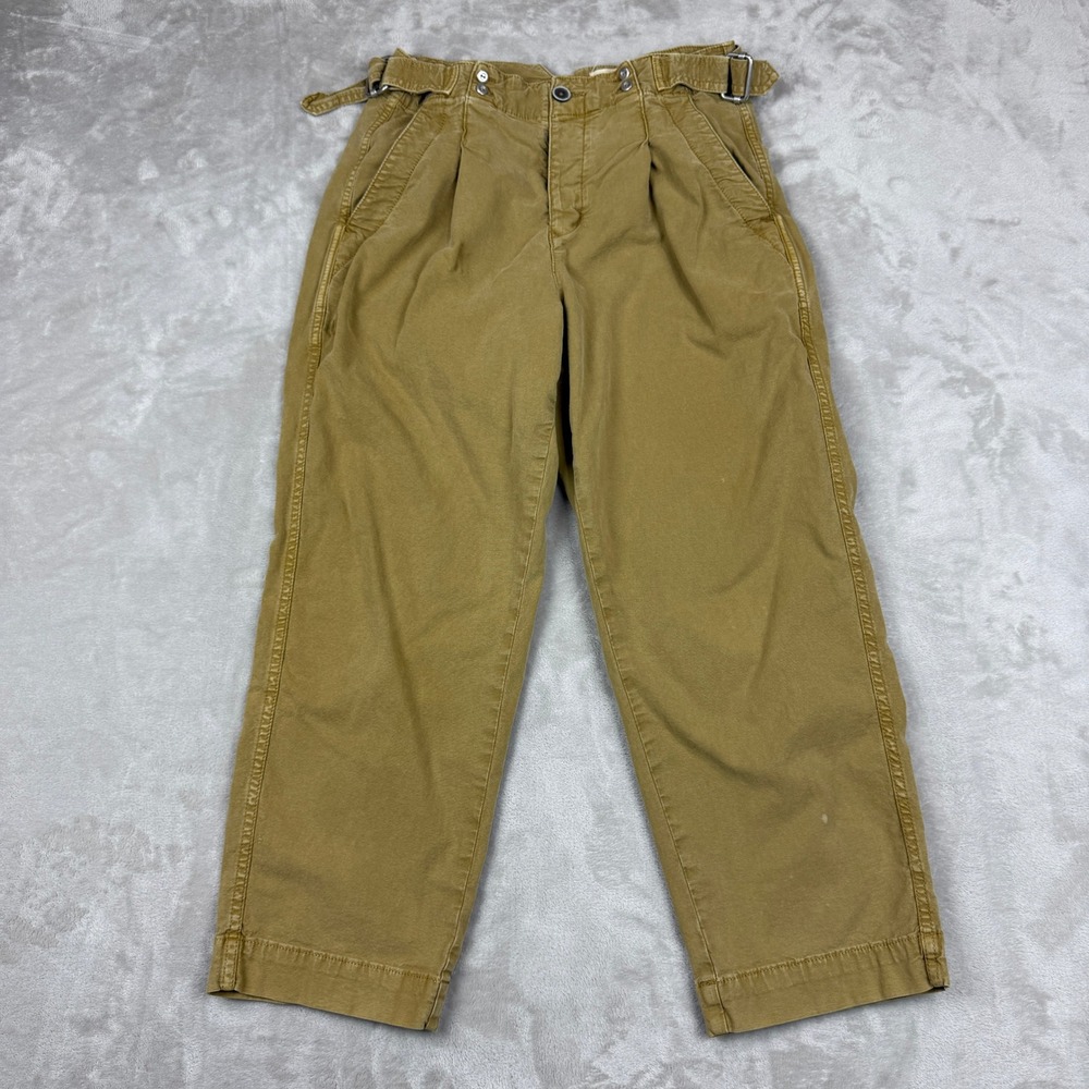 Anthropologie Cropped Khaki Pants Pleated High Waist Belted Trousers Women Sz 27